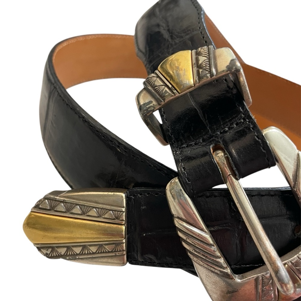 Vintage ONYX By Brighton Belt 42 Brown Western 1995 Leather Croc Embossed 19003 - Picture 4 of 7